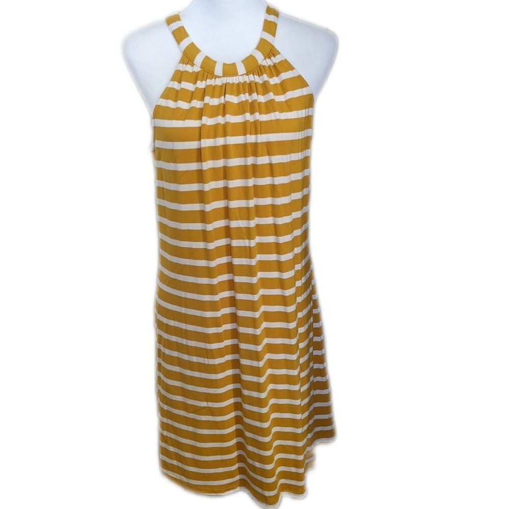 Market & Spruce (Stitch Fix) mustard yellow & white striped midi dress M